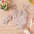 thumbnail image 3 of Xingqing Baby Girls Lace-Up Suspender Bodysuits Sweet Pattern Printing Ruffles Jumpsuits and Headband Set, 3 of 6