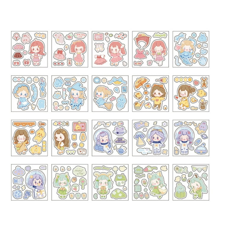 Cartoon Paper Sticker Set- 100Pcs/Box, No Duplicate, with Cut Film,  Portable, Easy to Store, Decoration PET, Painter's Daily Life Craft Stickers,  Girl Gift 