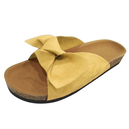 

Women s Shoes Bow Tie Flat Thick Bottom Heel Sandals Beach Slipper