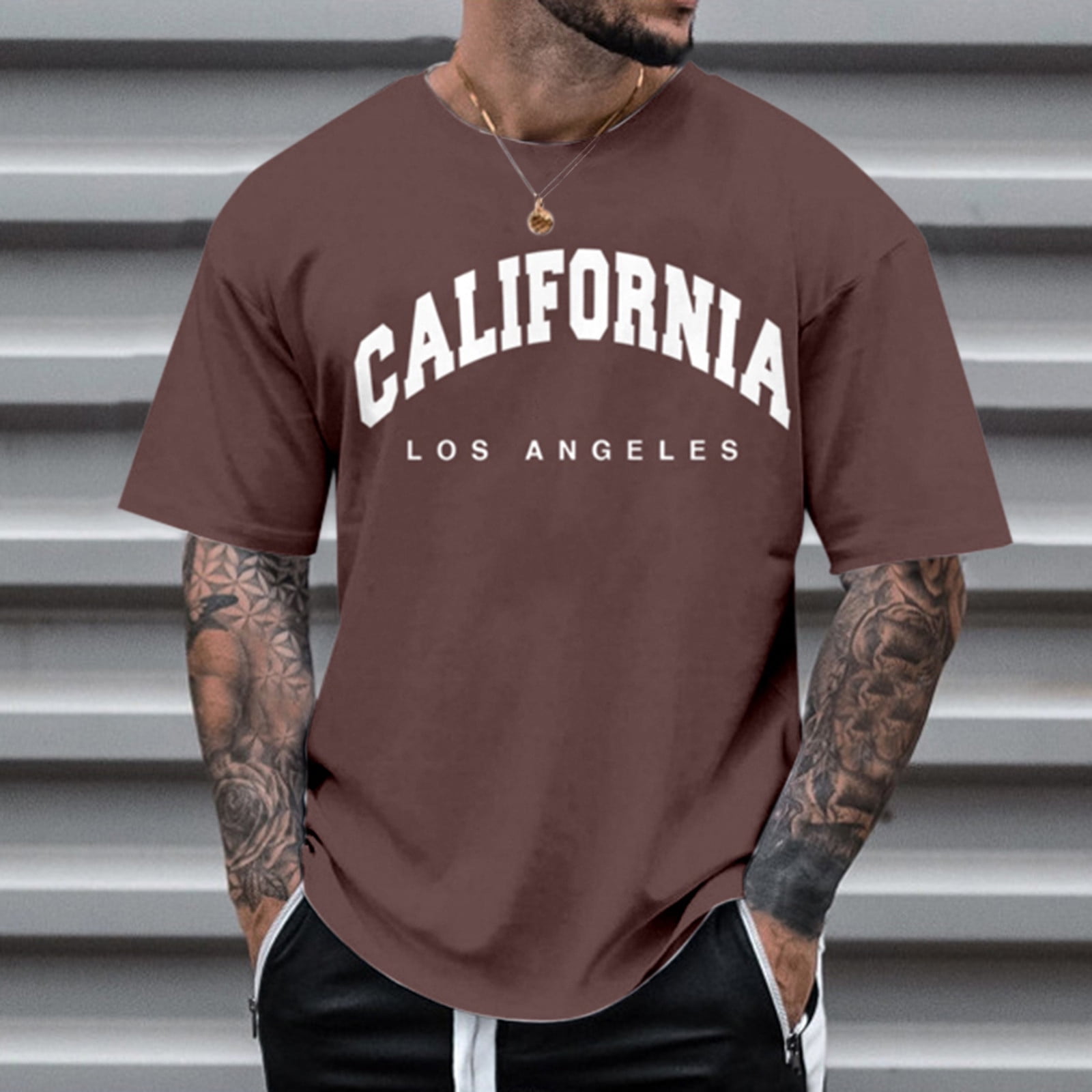 Men Casual Los Angeles Letter Print Short Sleeve Tee Shirt Oversized Summer  Round Neck Shirts Blouse Tops : Clothing, Shoes & Jewelry 