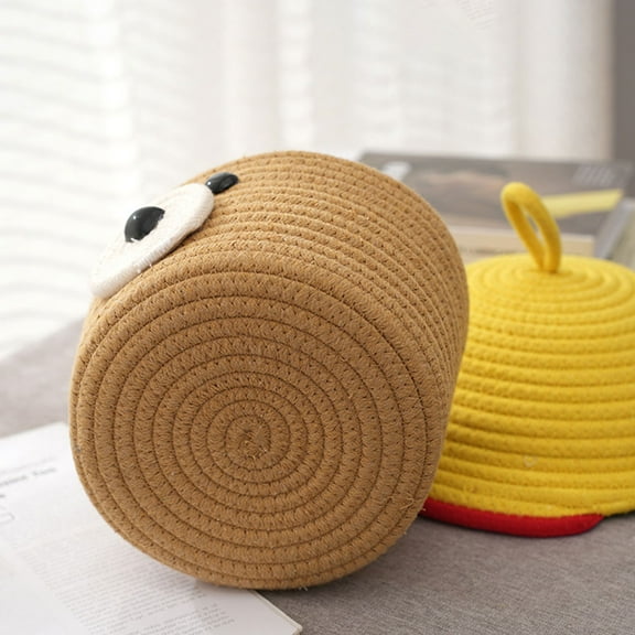 STOBOK Portable Multipurpose Cotton Rope Basket with Bear Design for Home Storage