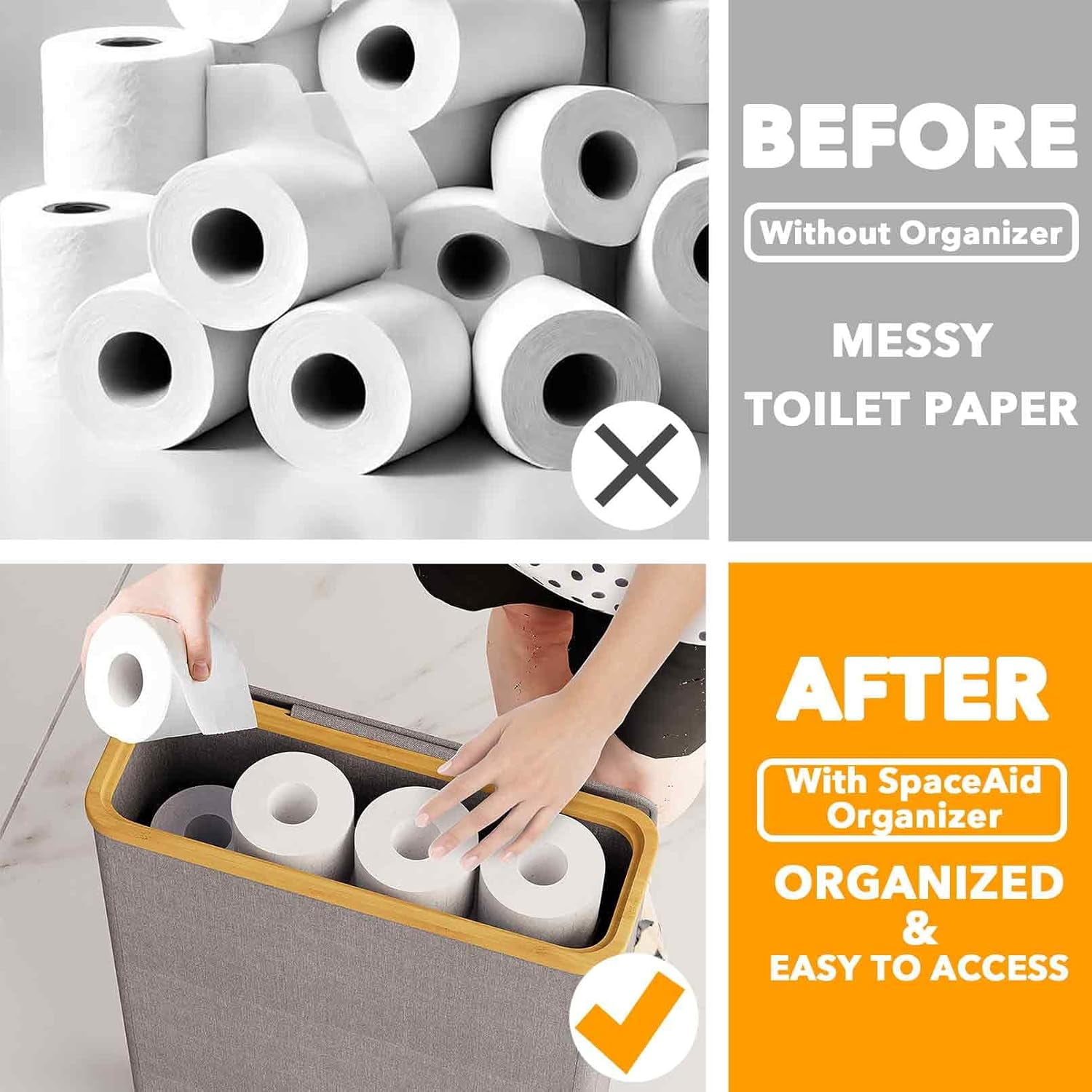 SpaceAid Extra Large Toilet Paper Storage with Lid, Slim Basket Holder, Gray
