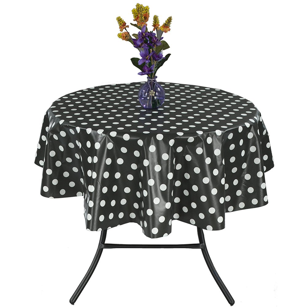 Ottomanson Vinyl Polka Dot Design 55" Round Indoor & Outdoor Tablecloth NonWoven Backing