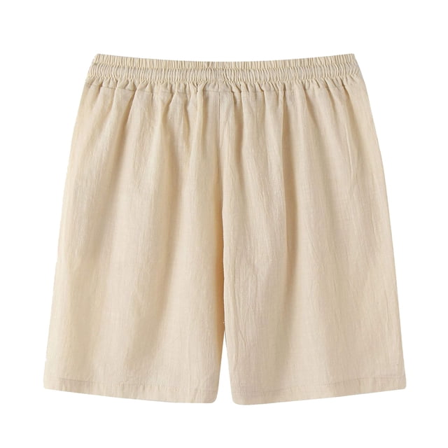 Qopobobo Mens Golf Shorts Men's Spring Solid Color Slim Shorts Cotton And Linen Tether Pants Khaki,S