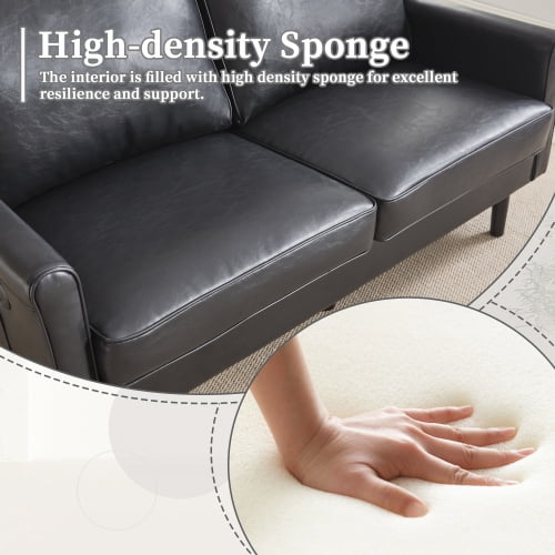 MOONMISS Mid Century Modern Loveseat,with USB & Demountable Pillow Cover for Living Room Bedroom,Black PU