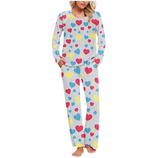 Puntoco Conjunto de pijama cómodo para mujer, conjunto de pijama con parte superior y pantalones casuales con estampado degradado para mujer