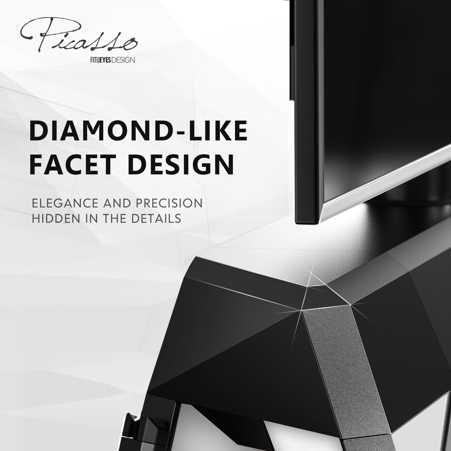 FITUEYES Picasso Series Floor TV Stand for 65–88 Inch TVs, Black & White, Cable Management