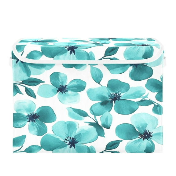 Storage Box With Lid 16.5x12.6x11.8In Foldable Stacked Household Storage Box Green Flowers