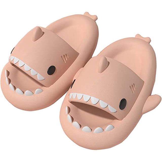 Lindas pantuflas de tiburón de dibujos animados, pantuflas antideslizantes de secado rápido, pantuflas de baño, pantuflas de gimnasio, suela blanda, pantuflas de casa con punta abierta Pink38/39 JAMW Sencillez