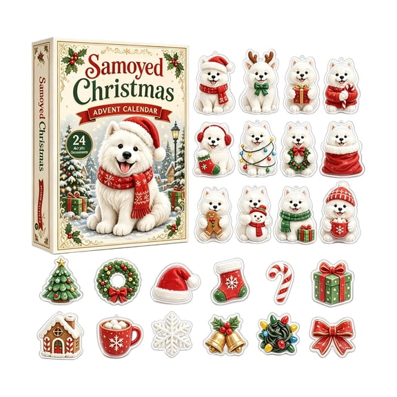 MInHoues Samoyed Christmas Advent Calendar 2026, 24 Days Christmas Countdown Calendar with 24 Acrylic Ornaments, Dog Lover Holiday Surprise Gift Box for Kids Teens Christmas