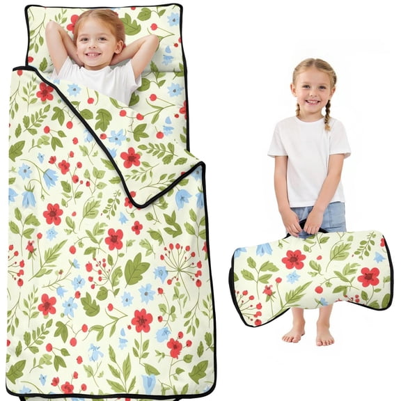 Pioneer Flower Floral Print Pattern Toddler Nap Mat for Teens Preschool Daycare, Teens Sleeping Mat Bag, Toddler Sleeping Bag with Pillow