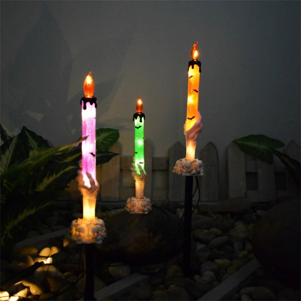 Luzes Solares Al Aire Libre Jardín Halloween Luces, 3 Paquetes de Velas, Velas de Mano Esqueleto, Led Halloween Velas Decorativas, Energía Solar, Fiestas de Interior Y Al Aire Libre, Porche de Jardín