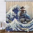 thumbnail image 3 of Funny Cat Shower Curtain with Cool Cowboy Cat Riding Dolphin on Japanese Ocean Wave, Cute Hilarious Anime Boys Girls Bathroom Decor Set Hooks Included 36X70IN, 3 of 3