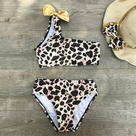 

CHGBMOK Summer Toddler Swimsuit Girls Three-Piece Swimsuit Bow Headwear Leopard Print Beach Split Bikini