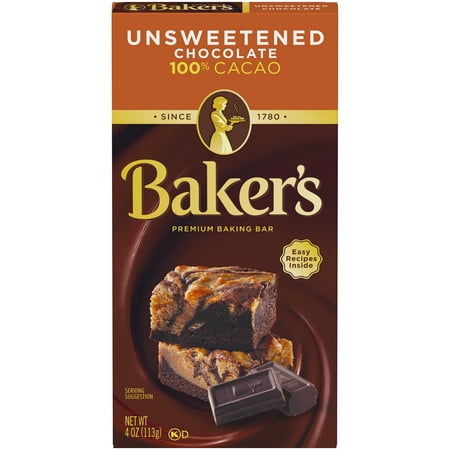 Baker's Unsweetened Chocolate Premium Baking Bar 4 oz. Box