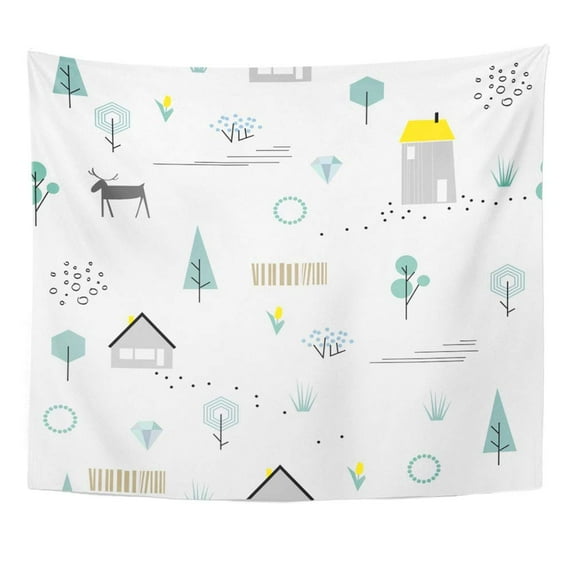 UFAEZU Scandinavian Geometric Simple Flat Deer House Trees Tulip and Landscape Map Wall Art Hanging Tapestry Home Decor for Living Room Bedroom Dorm 60x80 inch