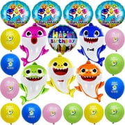 23 Pcs Baby Shark Balloons Birthday Party Decorations, Sea World Themed Cute Shark Family & Birthday Foil Balloons for Party Decorations