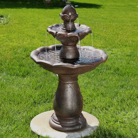 Sunnydaze Flower Spout Top Two Tier Outdoor Garden Water Fountain 32 Inch Tall Sunnydaze Flower Spout Top Two Tier Outdoor Garden Water Fountain 32 Inch Tall