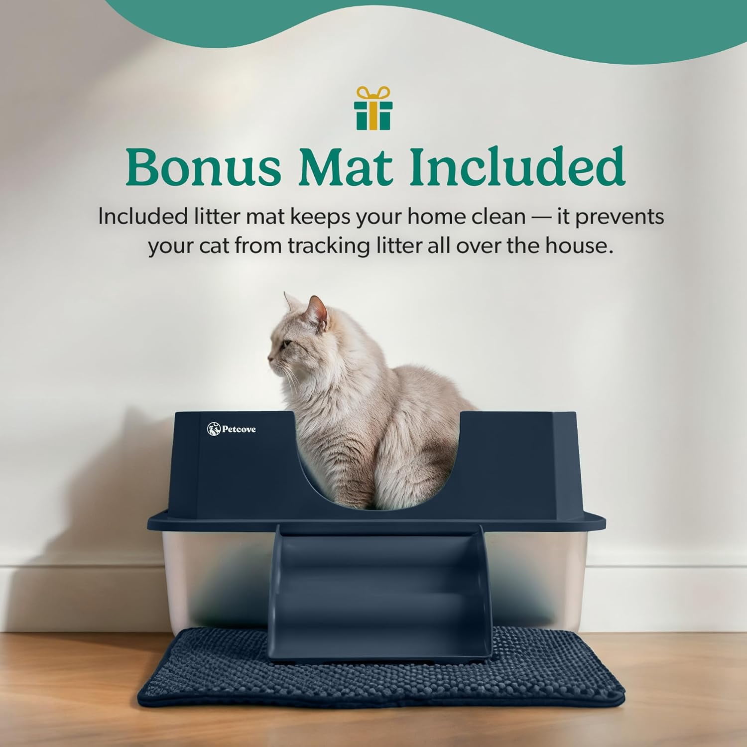 Petcove Stainless Steel Cat Litter Box XL with Lid – 3-in-1 Extra Large Covered Metal Cat Litter Box with High Wall Design & Carbon Filter – Blue