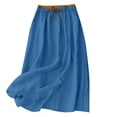 thumbnail image 2 of qelini Linen Max Skirt for Women Long Skirt Elastic High Waist A-line Skirt Solid Color Casual Skirt, 2 of 8