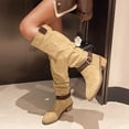 thumbnail image 6 of Knee High Boots for Women Wide Calf Sweater Knitted Ruched Comfortable Tall Boots Fashion Side Zipper Low Heel Slouch Buckle Straps Motorcycle Riding Boot Round Toe Vintage Winter Boot, 6 of 8