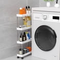 thumbnail image 5 of Slim Rolling Storage Cart 4 Tier, Bathroom Organizers and storage, Mobile bathroom Shelving Unit Utility, Suit for Office, Bathroom, Kitchen, Narrow Places & laundry room organization,White, 5 of 7