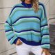 thumbnail image 1 of Suéter De Otoño A Rayas Para Mujer Lady Cozy Jerseys de manga larga Casual Loose Patchwork Pullover Cómodo uso diario Cgtredaw Azul M para Mujer, 1 of 1