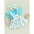thumbnail image 4 of Easter Baby Girls Clothes Set Solid Color Short Sleeve Crew Neck Romper Rabbit Straps Skirts Overalls Headband 3Pcs Set, 4 of 10