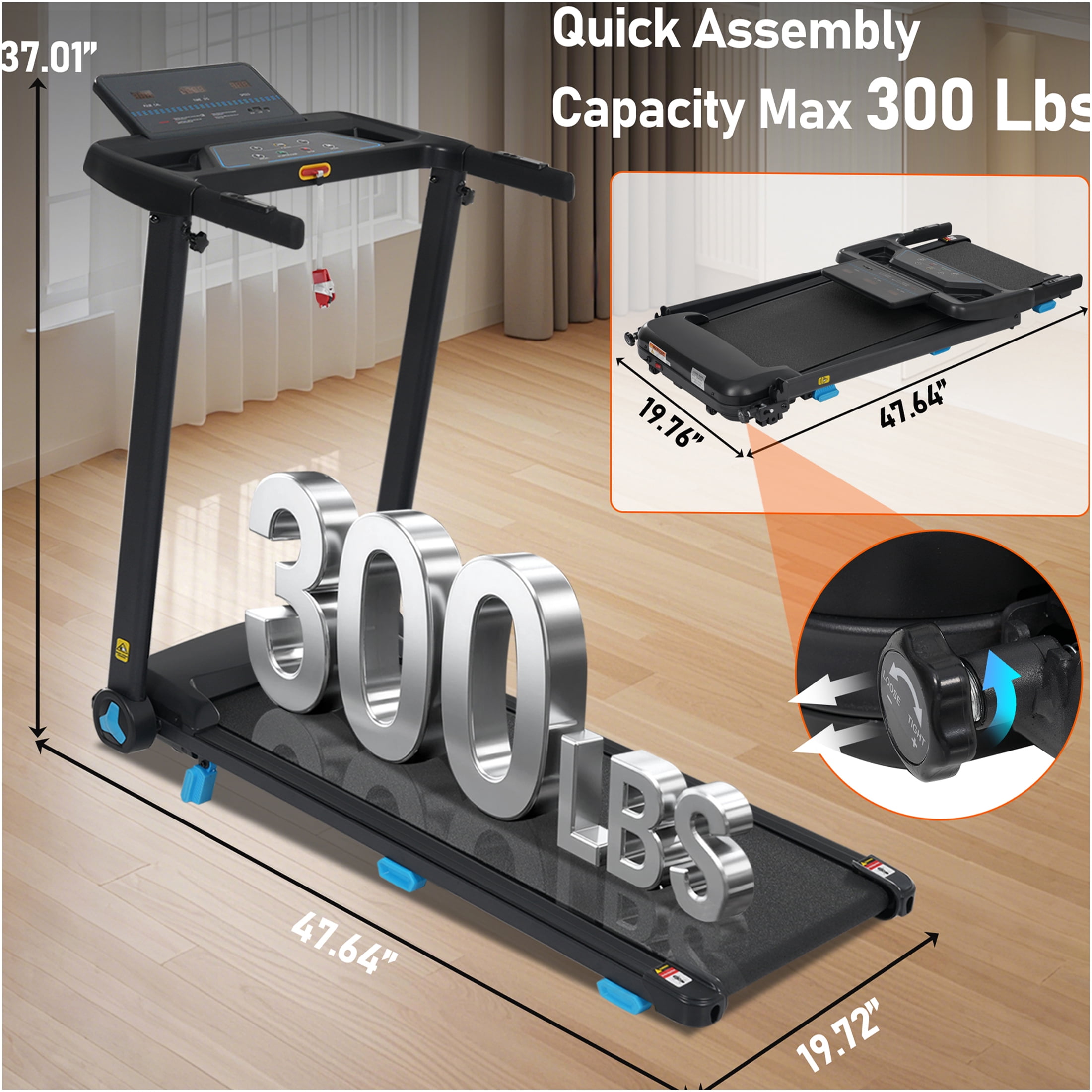 JERFIT Foldable Treadmill for Home with Incline, 3.0HP Quiet Motor, 10MPH Speed, 300LB Capacity, Bluetooth Speaker, USB/Type-C Charging, Heart Rate Monitor