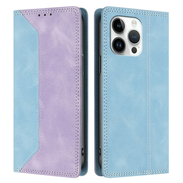 Funda FOXDOCK para iPhone 15 Pro de Cuero Premium Bicolor con Ranuras RFID, Carcasa Tipo Billetera Antigolpes y Soporte Plegable