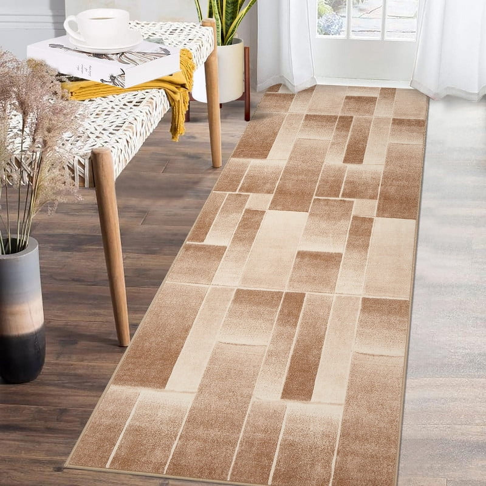 Modern Geometric Patchwork Area Rug 2x6 Runner Rugs for Living Room, Soft Throw Carpet Floor Decor for Entryway Dining Room Office Nursery Khaki