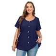thumbnail image 6 of LATWIIV Womens Summer Short Sleeve Shirts Button Up Tunic Tops Casual Blouse Spring T-Shirts NavyBlue_2X, 6 of 7