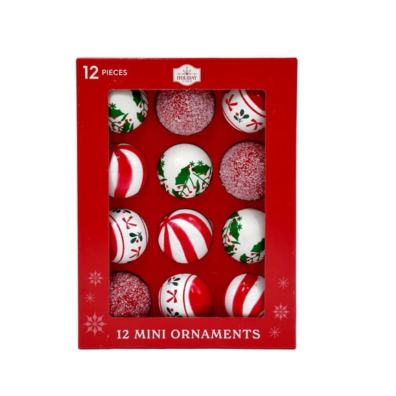 12-Count Red/Green/White Ball Mini Christmas Ornaments, 1.8", by Holiday Time