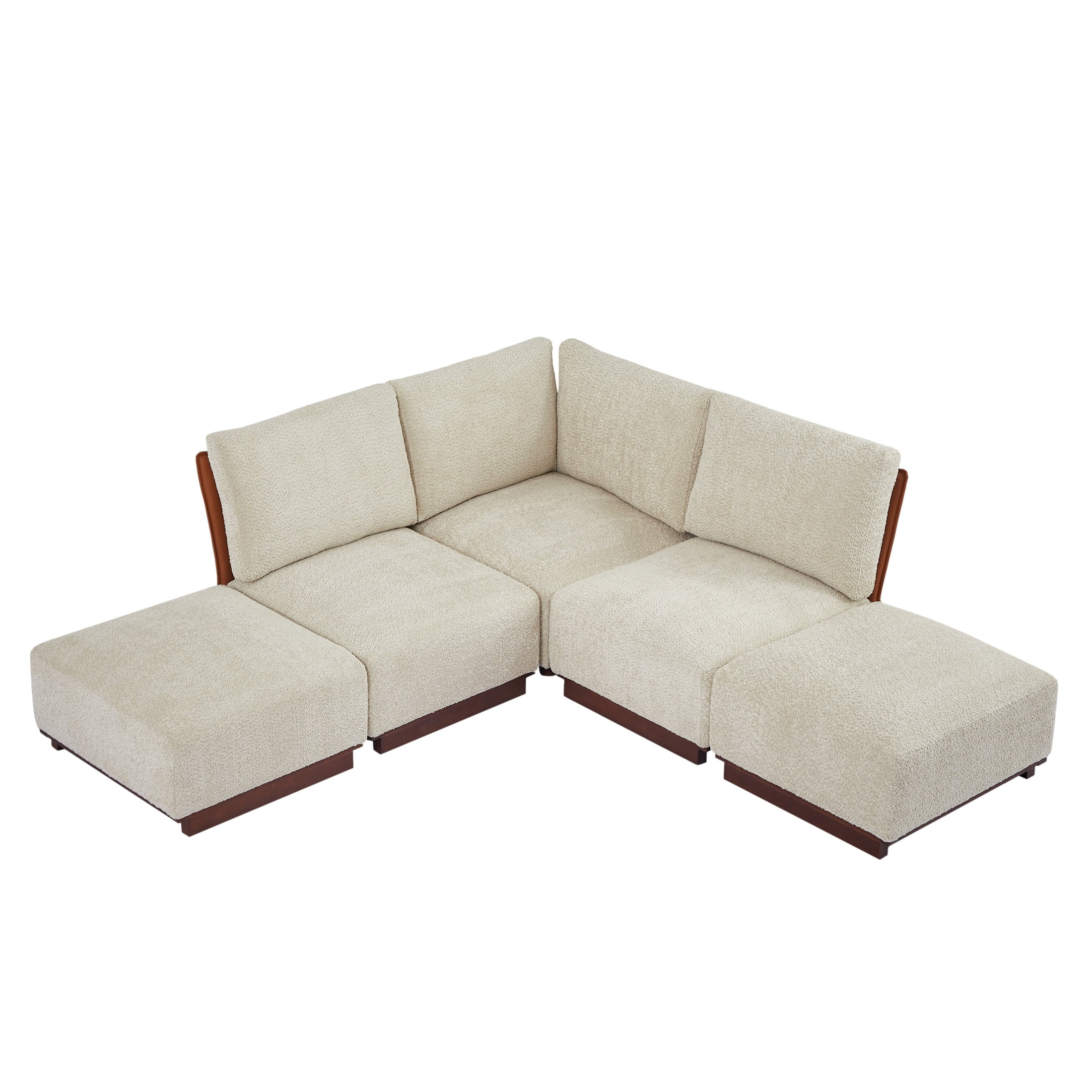 Christopher Knight Home 5-Piece Modern Boucle L-Shaped Modular Sectional Sofa with Ottomans, Sesame