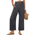 thumbnail image 2 of Ounisa Women Office Wide High Waist Pants Loose Fit Elastic Waist Pleated Front Trousers for Work Casual, 2 of 7