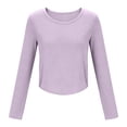 thumbnail image 5 of Vinsonshop Activewear Tops for Women Long Sleeve Workout Shirts Crew Neck Twist Hem Athletic Tees Side Slit Lightweight Breathable Yoga Gym Running Exercise Clothes Light Violet XXL, 5 of 6