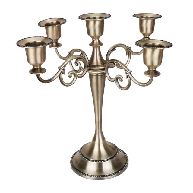 Candelabro de pilar, candelabro, 5 velas, aleación de Zinc, 5 brazos, candelabro para decoración central, comedor de eventos bronce