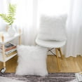 thumbnail image 4 of Juego de 2 fundas de almohada decorativas blancas mullidas, nueva serie de lujo, fundas de almohada de piel sintética estilo merino, funda de cojín cuadrada mullida de 18 x 18 pulgadas, 4 of 7