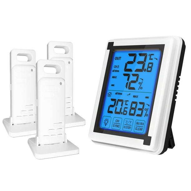 Station météo Capteurs sans fil intérieur / extérieur Thermomètre numérique  Hygromètre Led Lcd Display Thermomètre avec 3 capteurs à distance