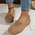 thumbnail image 2 of Penny Loafers for Women Round Toe Stitching Suede Lace up Casual Orthopedic Walking Shoes Comfy Arch Support Flat Shoes Antislip Moccasin Driving Shoes Khaki Size 9, 2 of 9
