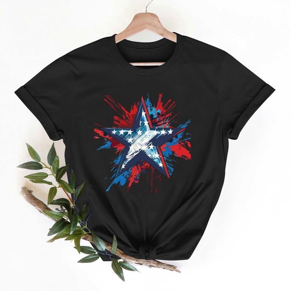 Goodtrade8 Womens American Flag T Shirts July 4th Red White and Blue Pullover Summer Red White and Blue , Independence Day Casual Short Sleeve Graphic Tops for Junior Crew Neck