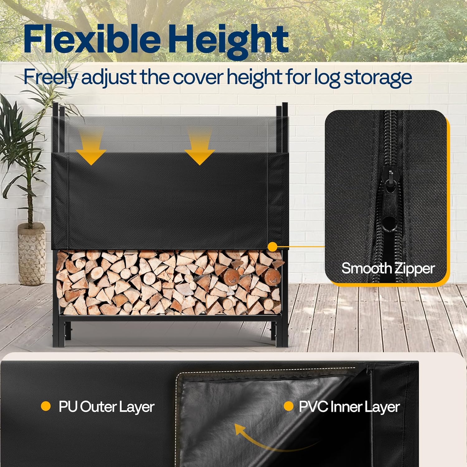 SPECSTAR Upgraded Heavy Duty 4 ft 1/4 Cord Firewood Rack Outdoor with Cover Combo Set, Thick Steel Log Holder Up to 2645 lb, Fire Wood Pile Storage Stand Organizer Black