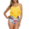 thumbnail image 3 of Ponceau Women's Tankini Swimsuits Two Piece High Waisted Bathing Suit for Women Best Tummy Control Swimwear Yellow Red Flower L, 3 of 5