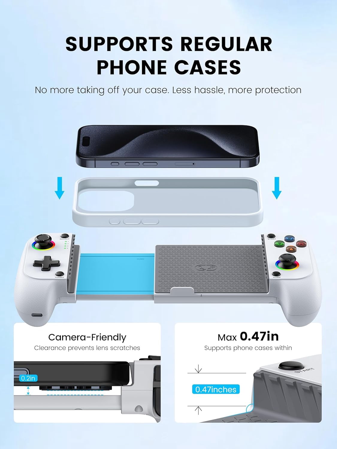 MC1 Phone Controller for iPhone(All Model) & Android - Hall Effect Joystick, Enhanced Grip, Case-Friendly, Wireless Mobile Gaming Controller with Travel Dust Bag, 7 Color Lights, Turbo, Wii u