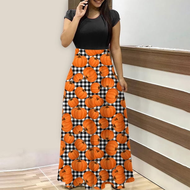 Faldas largas Vestido informal con cuello redondo, traje de vacaciones de estilo elegante y ajustado para mujer de talle alto Ygjytge Naranja T L para Mujer