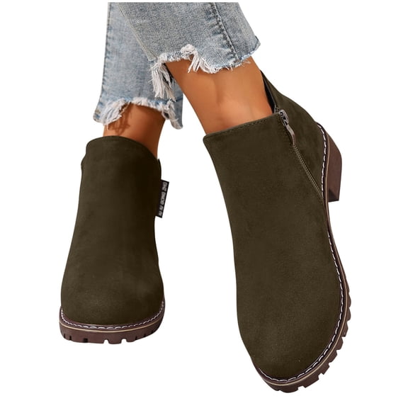 prrcolt Women's Flock Ankle Booties Low Chunky Heel Booties Pointed Toe Side Zip Trendy Dress Booties