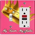 thumbnail image 1 of Metal Light Switch Plate Outlet Cover (My Room My Rules Crown Pink Tilted - Single Toggle Single Rocker), 1 of 2