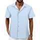 thumbnail image 3 of Camisa Mizvsitrd a rayas para hombre con botones de manga corta azul, 3 of 5