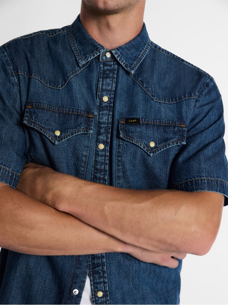 Kacey Lee Men's Western Denim Shirt with Short Sleeves, Sizes S
