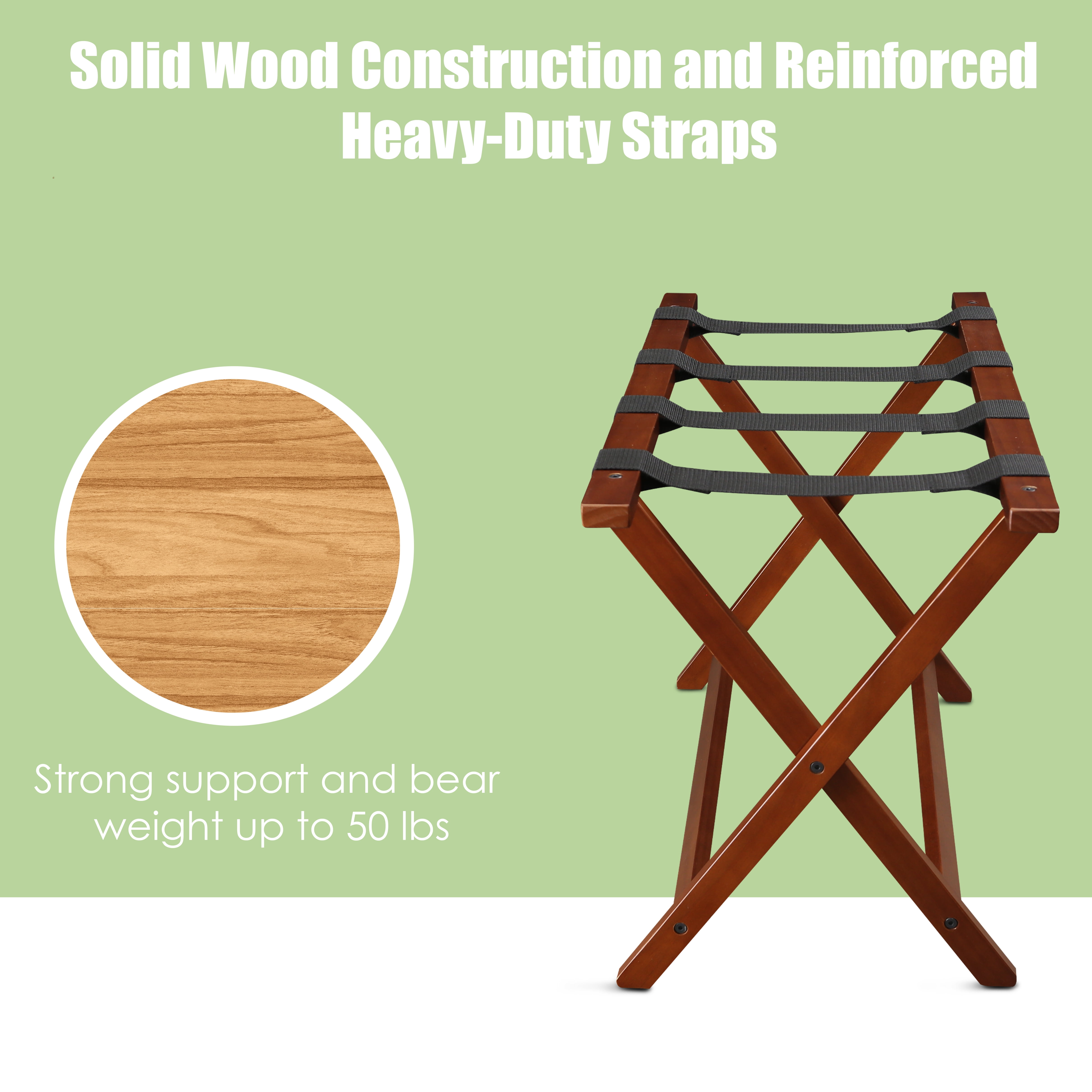 Solid Wood Folding Luggage Rack with Heavy-duty Straps - New Espresso